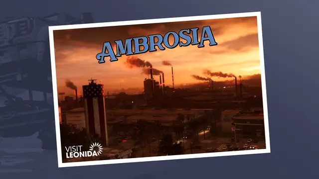 Carte postale rétro officielle GTA 6 illustrant Ambrosia à Leonida